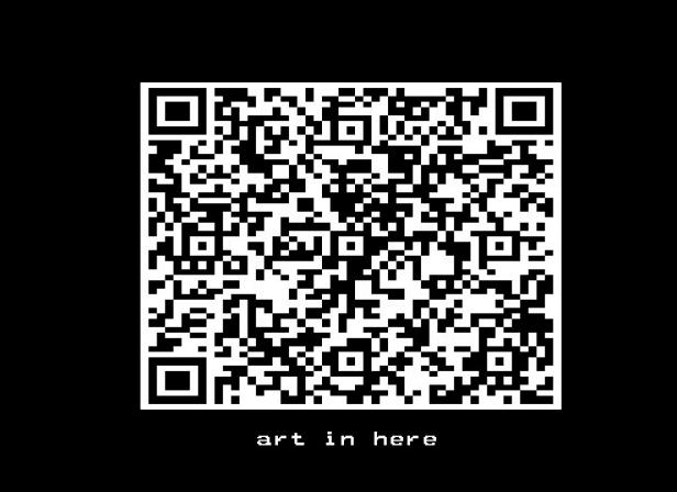 Ein QR-Code mit dem Text „art in here“ darunter.