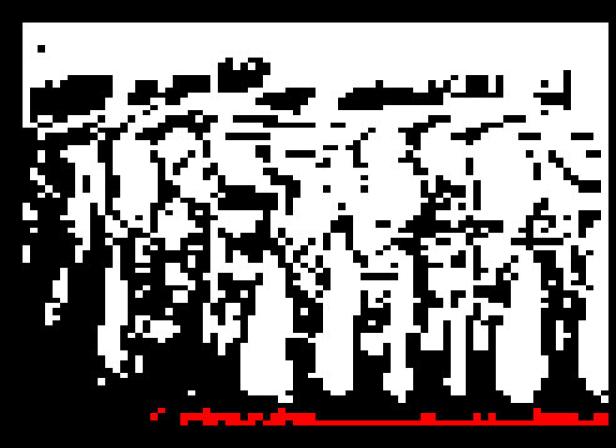 Eine stilisierte Darstellung von Bäumen mit rotem Untergrund.