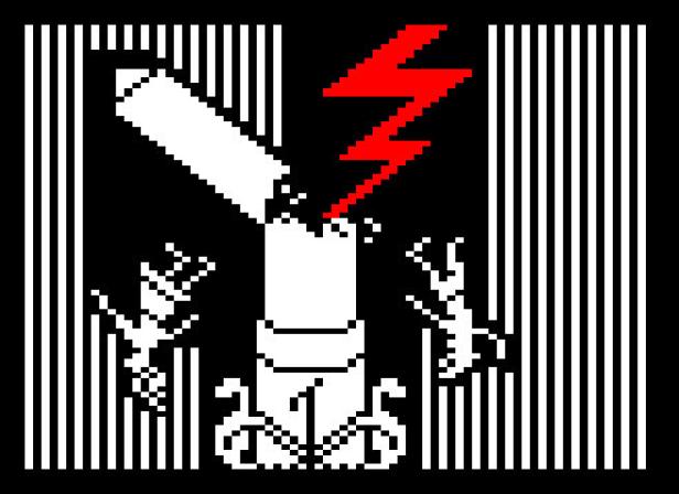 Eine stilisierte Darstellung einer Zigarette, die von einem Blitz getroffen wird.