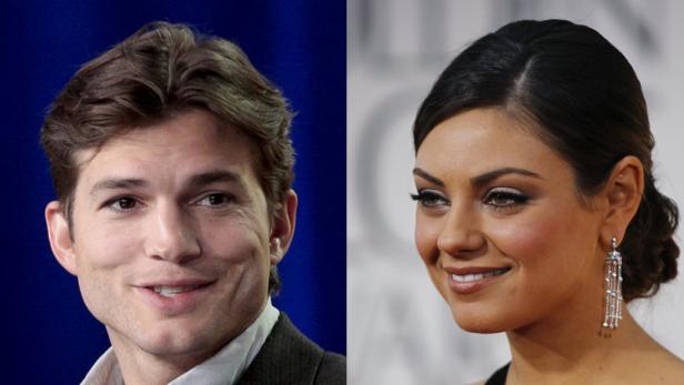 Porträts von Ashton Kutcher und Mila Kunis nebeneinander.