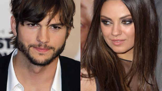 Ein Porträt von Ashton Kutcher und Mila Kunis nebeneinander.