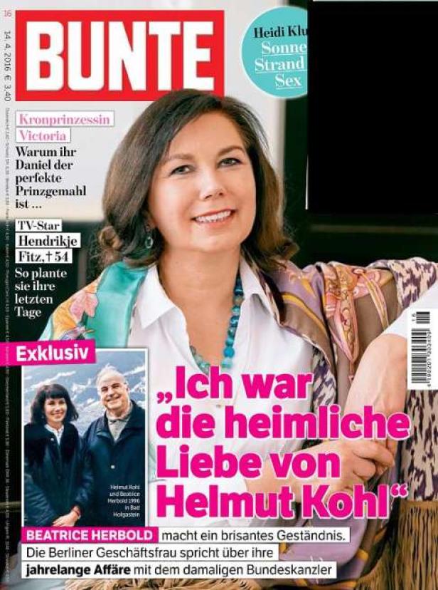 Das Cover der Zeitschrift „Bunte“ zeigt Beatrice Herbold, die über ihre Affäre mit Helmut Kohl spricht.