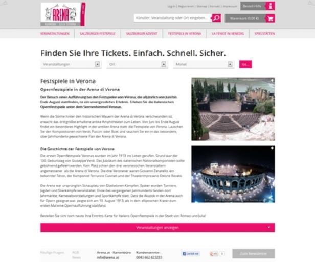Arena.at - Aren Kartenbüro Hallwang - Relaunch - gesagt.getan Die Webseite der Arena di Verona, die für ihre Opernfestspiele bekannt ist.