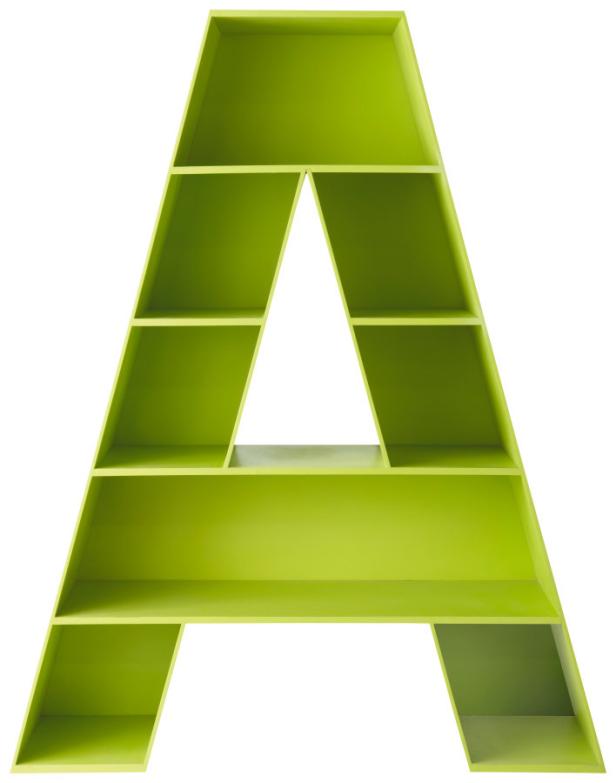 Ein grünes Regal in Form des Buchstabens A.