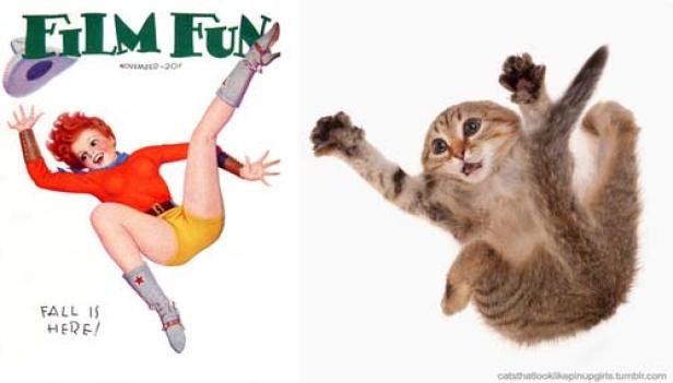 Ein Cover von „Film Fun“ mit einem Pin-up-Girl und ein Kätzchen, beide in ähnlichen Posen.