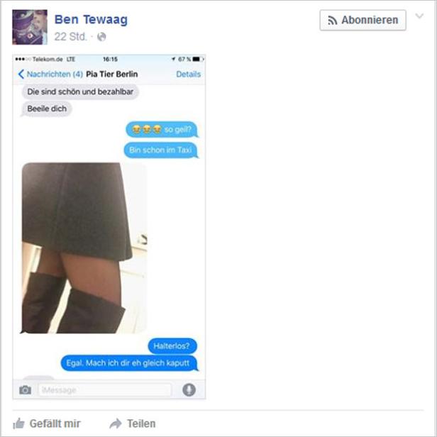 Ben Tewaag Sex-Chat & Hasstirade: Ben Tewaag provoziert weiter
