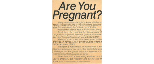 Eine Anzeige für „Predictor“, einen Schwangerschaftstest für zu Hause.