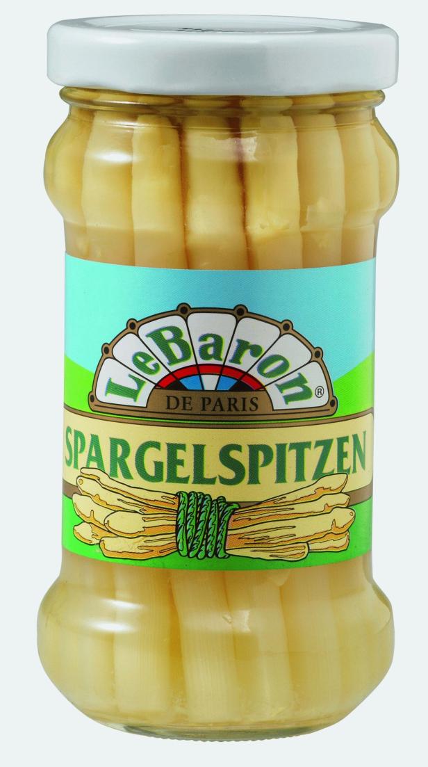 Le Baron Spargelspitzen Ein Glas „Le Baron de Paris“ Spargelspitzen.