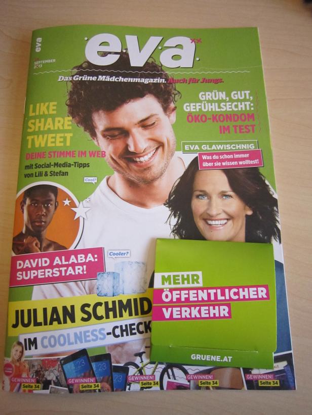 Das Cover der Zeitschrift „Eva“ mit Bildern von David Alaba, Eva Glawischnig und Julian Schmid.