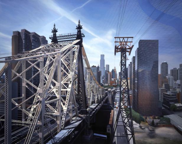 Die Queensboro Bridge und die Roosevelt Island Tram in New York City.