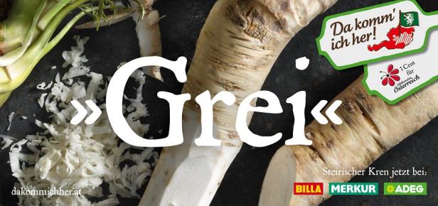 Billa Merkur Adeg - Da komm ich her - Lebensmittel-Initiative - Sujet Grei Krautschädl, Grei und Paradeiser