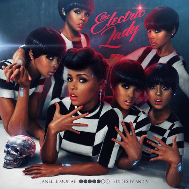 Das Cover von Janelle Monáes Album „The Electric Lady“ mit der Künstlerin in verschiedenen Posen.