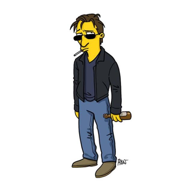 Eine stilisierte Figur mit Sonnenbrille, Zigarette und einer Flasche in der Hand.