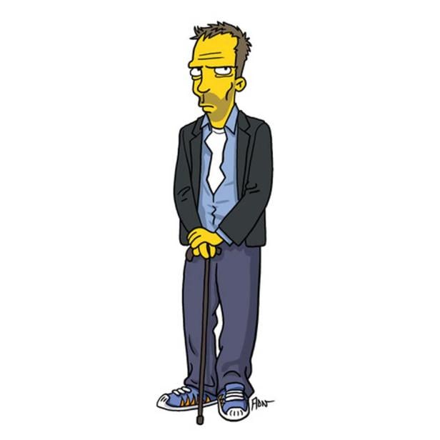 Eine gelbe Cartoon-Figur, die an Dr. House erinnert, mit Anzug, Turnschuhen und Gehstock.