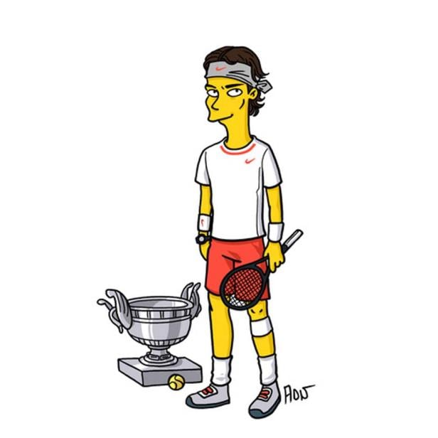 Ein stilisierter Tennisspieler im Simpsons-Stil mit Tennisschläger und Pokal.