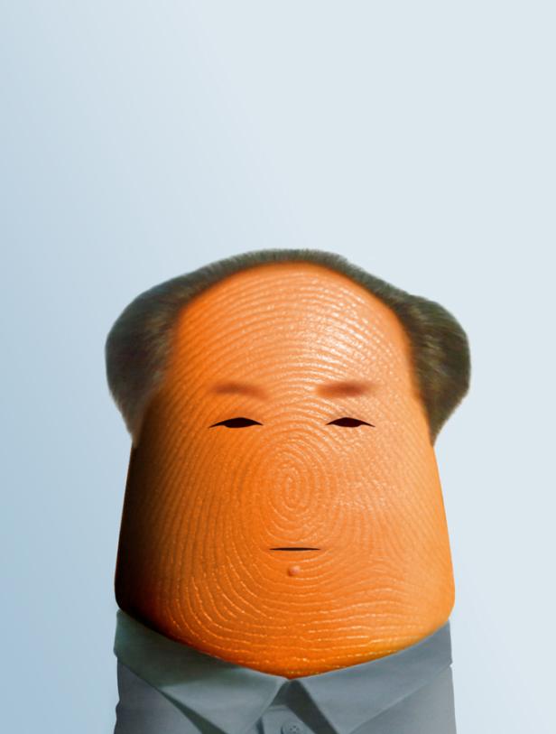 Ein Fingerabdruck, der wie das Gesicht von Mao Zedong aussieht.