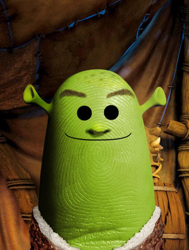 Ein grüner Daumenabdruck, der wie Shrek aussieht.