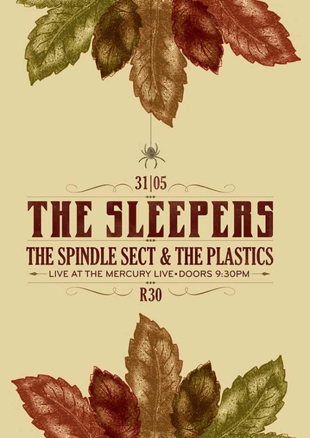 Ein Veranstaltungsplakat für „The Sleepers“, „The Spindle Sect“ und „The Plastics“ am 31.05. im Mercury Live.
