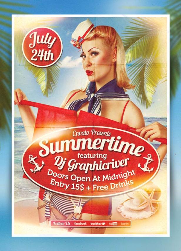 Ein Werbeplakat für eine „Summertime“-Party am 24. Juli mit DJ Graphicriver.