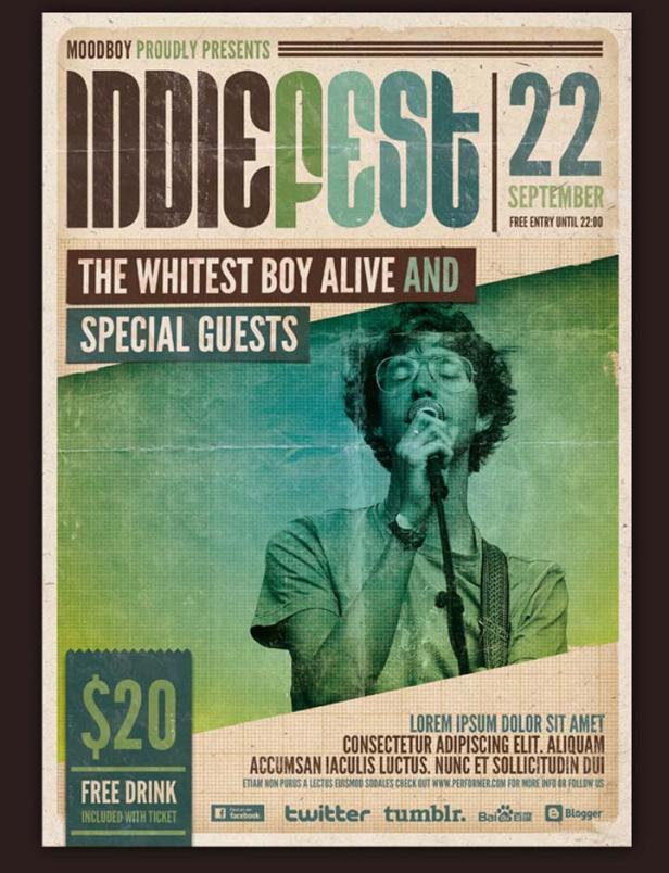 Ein Indie-Pop-Festivalplakat mit dem Titel „Indiepest“ und dem Datum 22. September.