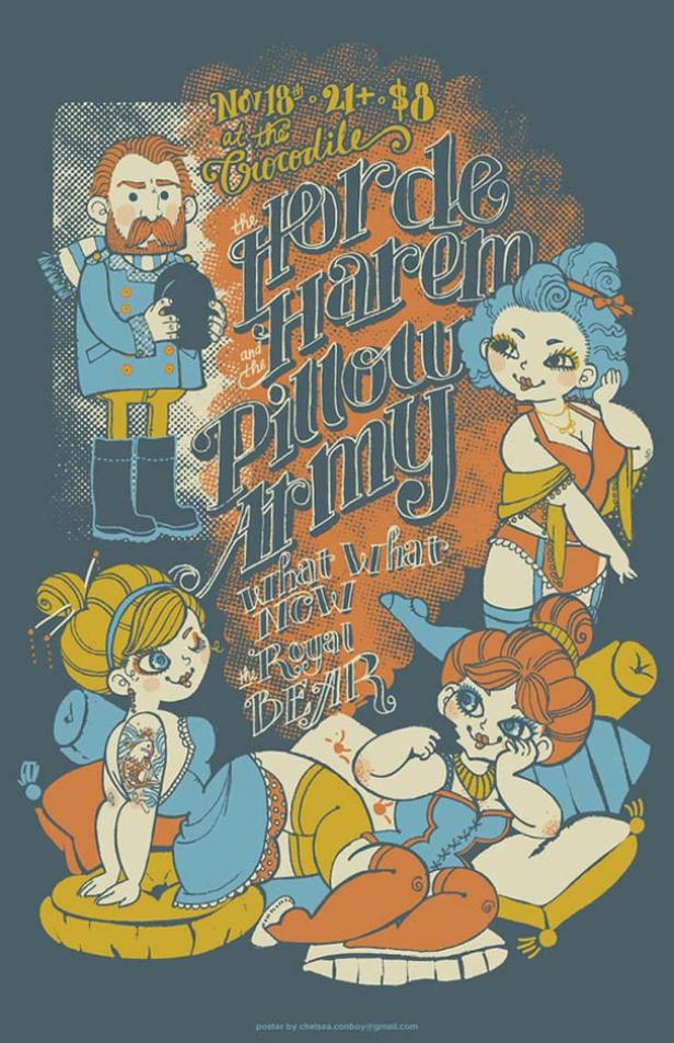 Ein Veranstaltungsplakat für „The Horde Harem and the Pillow Army“ im Crocodile.