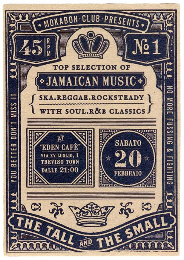 Ein Veranstaltungsplakat für den Mokabon Club mit jamaikanischer Musik im Eden Café in Treviso.