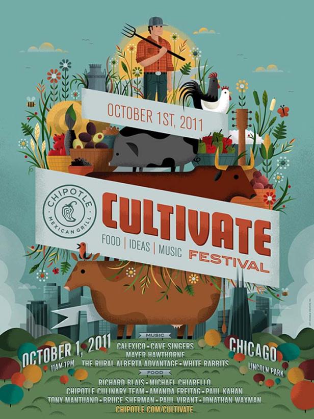 Ein Werbeplakat für das „Cultivate“-Festival von Chipotle am 1. Oktober 2011 in Chicago.