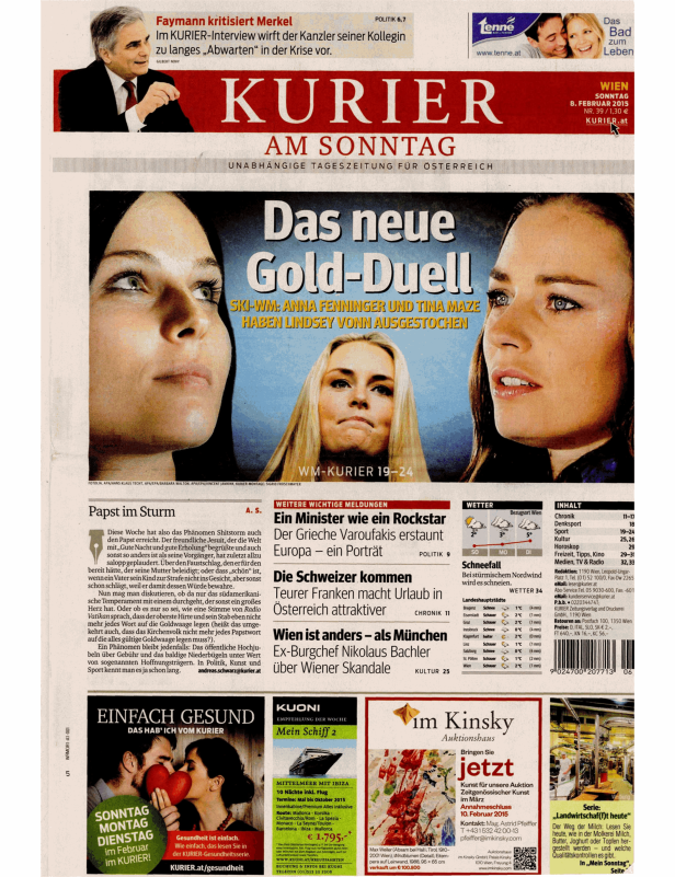 Titelseite des „Kurier am Sonntag“ vom 8. Februar 2015.