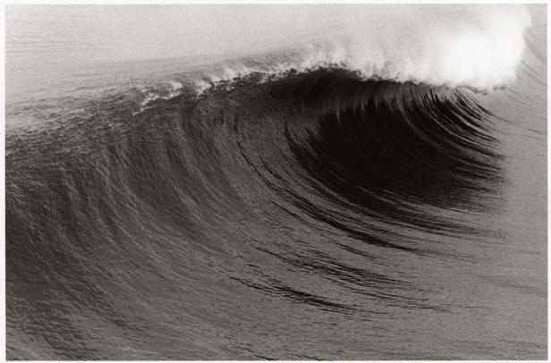 Eine große Welle im Meer kurz vor dem Brechen.