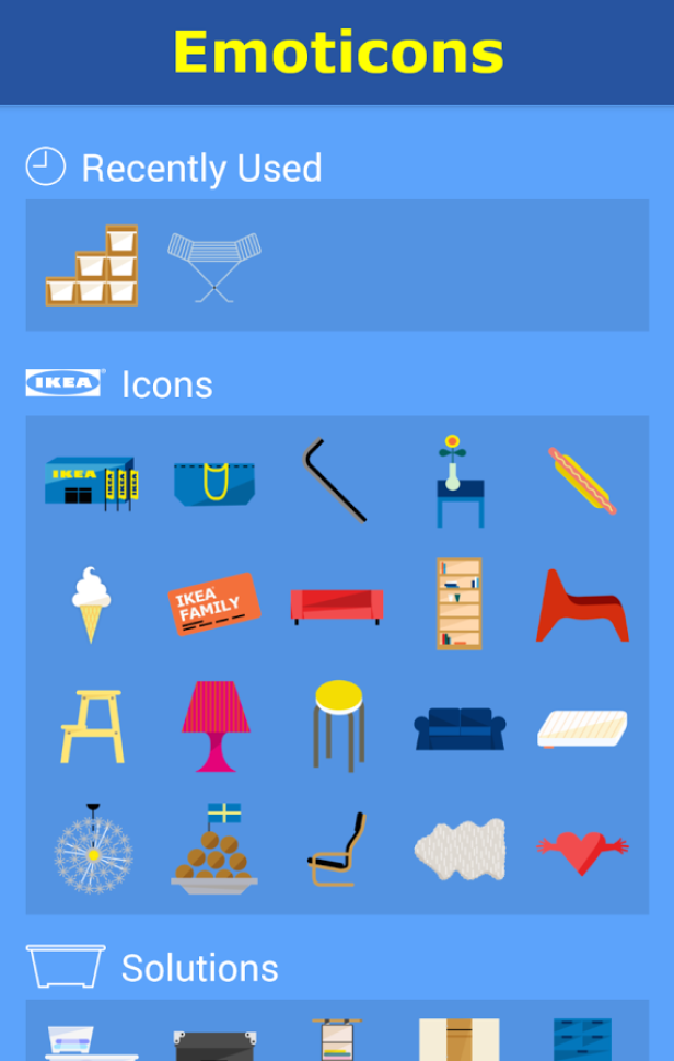 Eine Sammlung von IKEA-Produkt-Emoticons auf blauem Hintergrund.