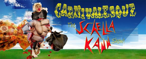 Ein surrealistisches Bild mit dem Titel „Carnivalesque: The Scaella Kahn Show!“.