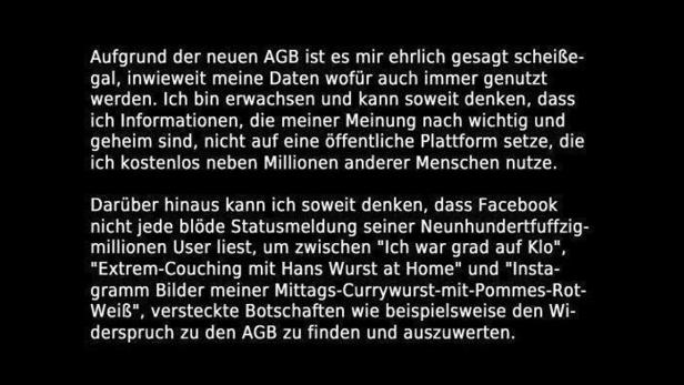 Ein Text über die Nutzungsbedingungen und Datenschutzbedenken auf sozialen Medien wie Facebook.