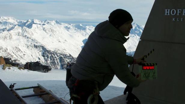 Dreharbeiten für den James-Bond-Film „Spectre“ in den verschneiten Alpen.