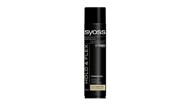 Eine Dose Syoss Haarspray für flexiblen Halt und Elastizität.