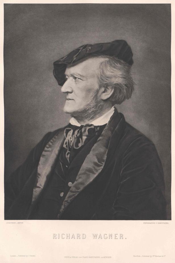 Ein Porträt des Komponisten Richard Wagner in einem Barett.