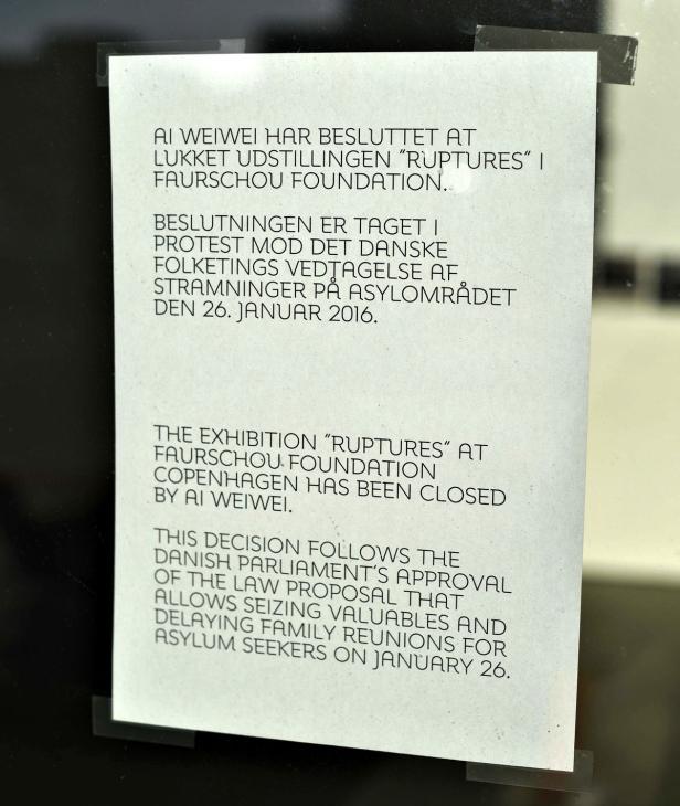 Die Ausstellung „Ruptures“ in der Faurschou Foundation wurde von Ai Weiwei geschlossen.