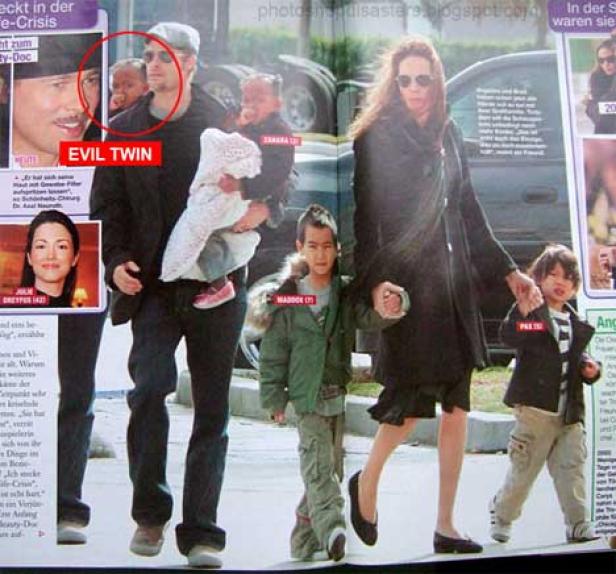 Angelina Jolie und Brad Pitt mit ihren Kindern Maddox, Zahara und Pax-Thi auf der Straße.