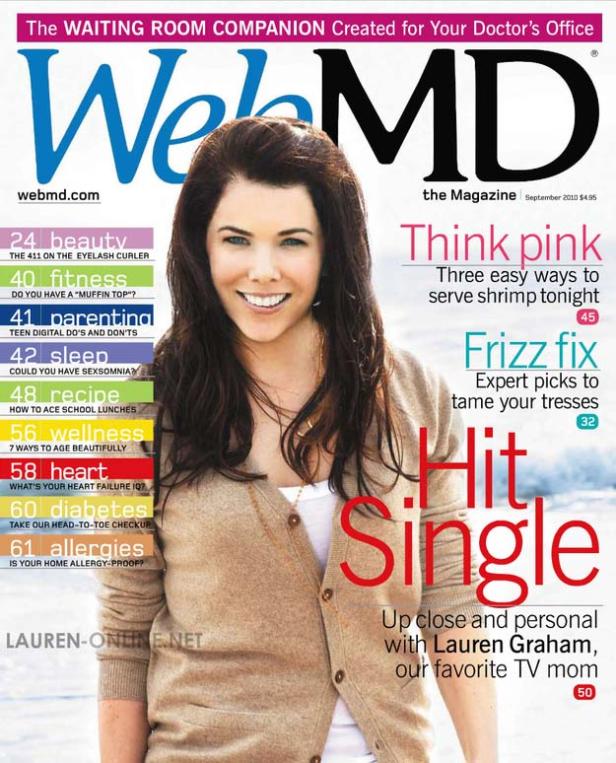 Das Cover des WebMD Magazins mit Lauren Graham, die für ein Interview posiert.
