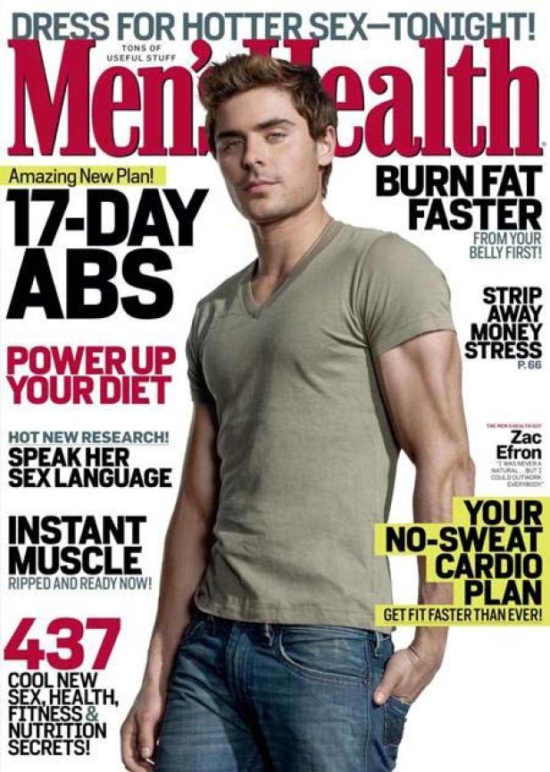 Das Cover von „Men's Health“ mit Zac Efron, der für einen 17-Tage-Plan für Bauchmuskeln wirbt.