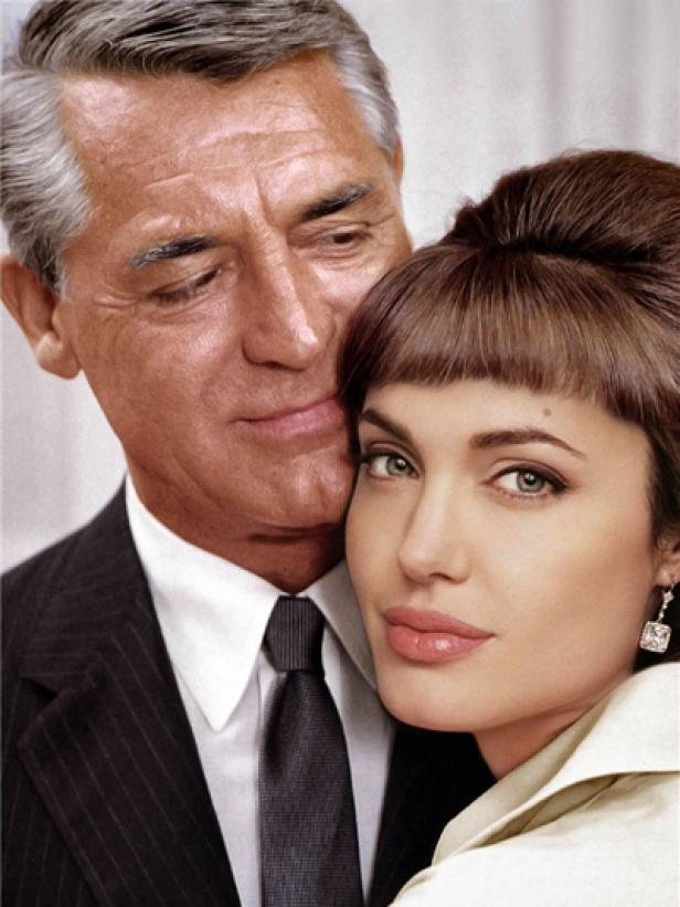 Cary Grant und Angelina Jolie posieren für ein Foto.