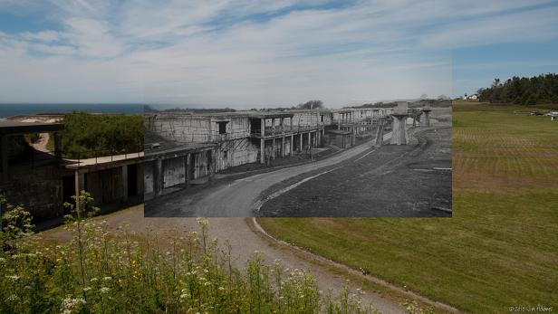 Eine Collage aus einem alten Fort und seiner heutigen Form.