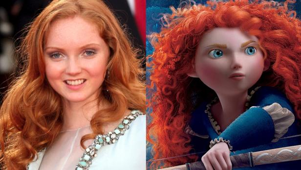 Ein Vergleich: Links die Schauspielerin Lily Cole, rechts die Zeichentrickfigur Merida aus „Brave“.