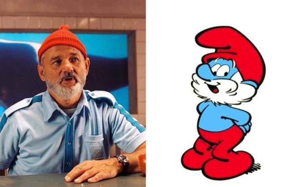 Bill Murray als Steve Zissou neben einem Schlumpf.