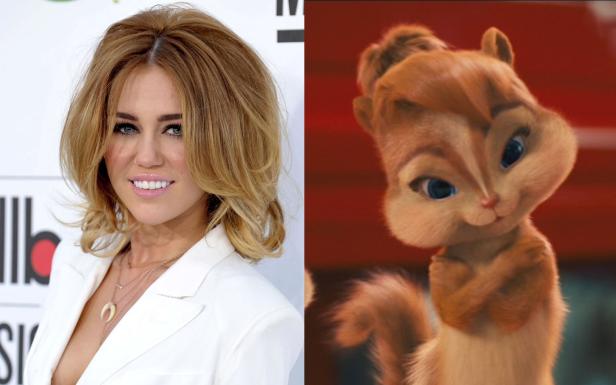 Ein Vergleich von Sängerin Miley Cyrus mit dem animierten Chipmunk-Charakter Brittany Miller.