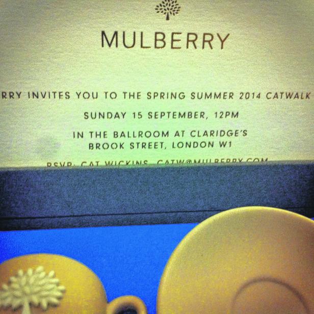 Eine Einladung von Mulberry zur Frühjahr/Sommer 2014 Catwalk-Show.