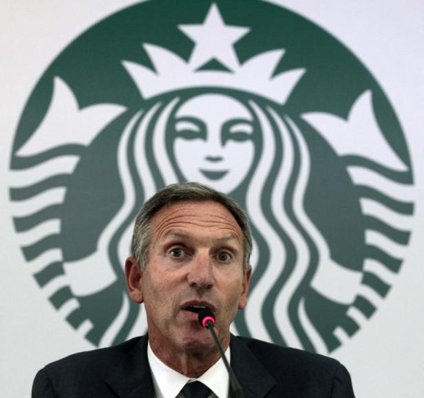 Starbucks Chairman and CEO Schultz speaks during a