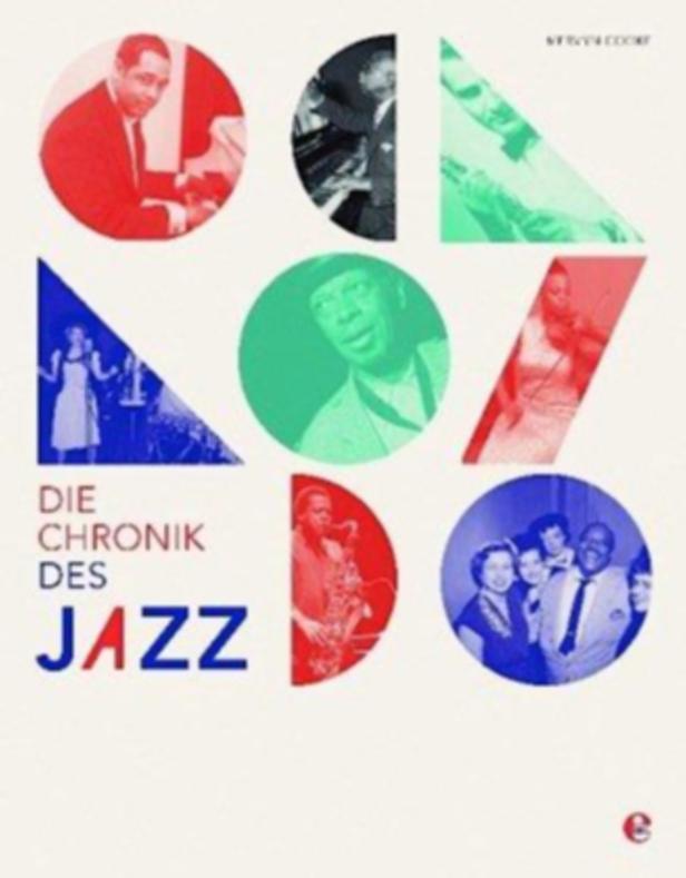 Das Cover des Buches „Die Chronik des Jazz“ mit stilisierten Porträts von Jazzmusikern.