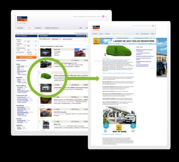 Zwei Webseiten von AutoScout24 und Renault werden nebeneinander dargestellt.