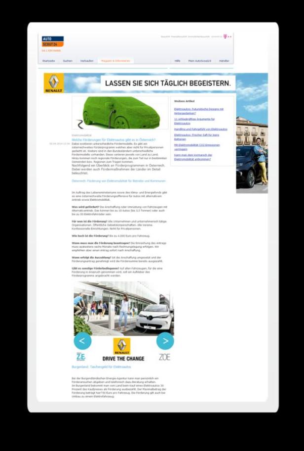 Eine Webseite von AutoScout24 mit Informationen zu Förderungen für Elektroautos in Österreich.