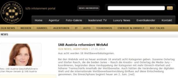Screenshot eines Artikels über IAB Austria und WebAd mit einem Foto von Lilian Meyer-Janzek.